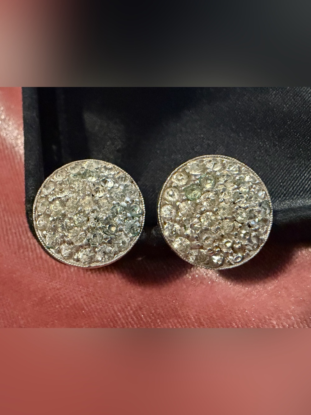 VINTAGE Round Crystal Pave Button Clips shoe clips, decorative apparel fasteners